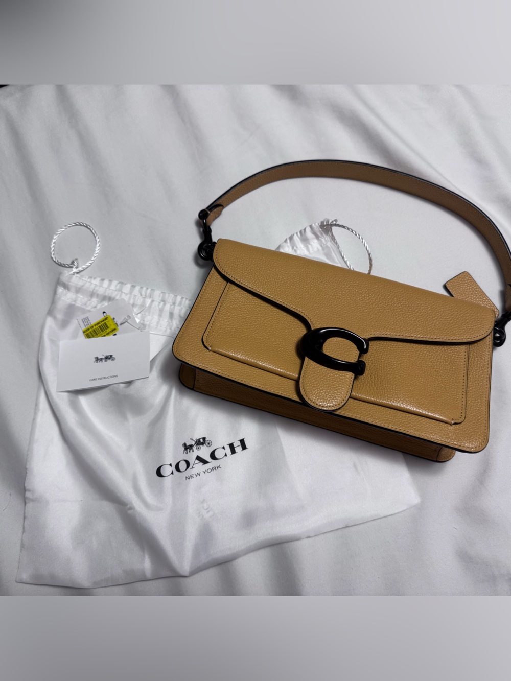 Coach Pebbled Leather Shoulder Bag in Tan with Black Hardware